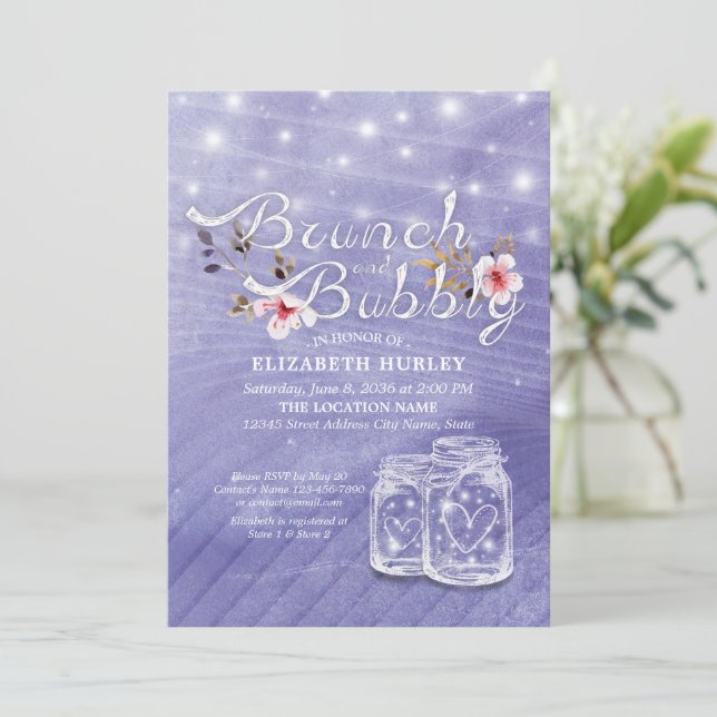 Brunch Bubbly Bridal Shower Mason Jar String Light Invitation (Standing Front)