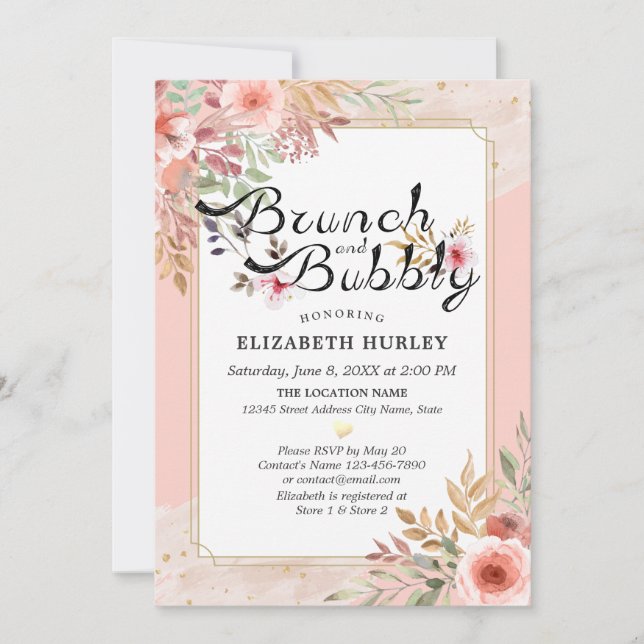 Brunch & Bubbly Bridal Shower Modern Chic Flowers Invitation (Front)