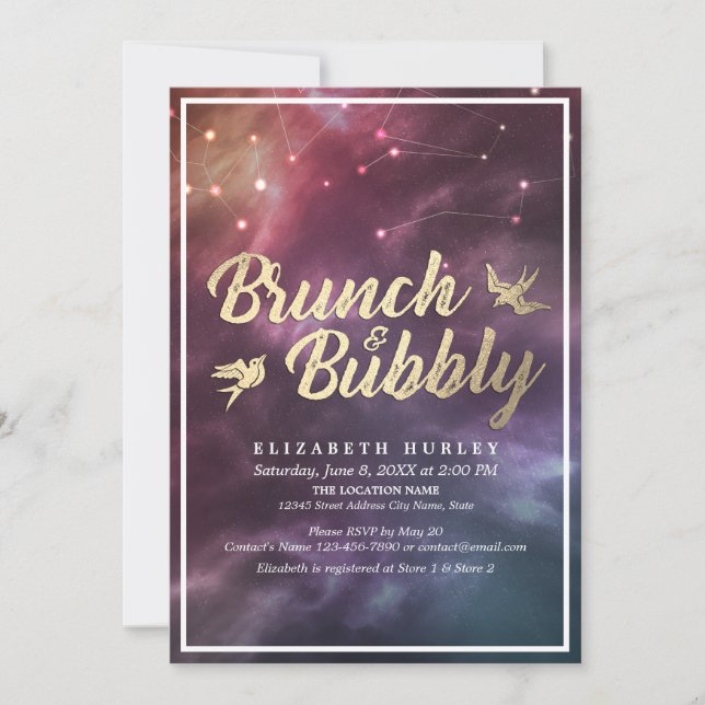 Brunch Bubbly Bridal Shower Night Stars Sky Galaxy Invitation (Front)