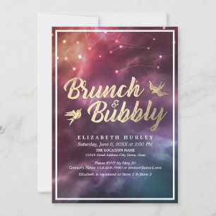Brunch Bubbly Bridal Shower Night Stars Sky Galaxy Invitation