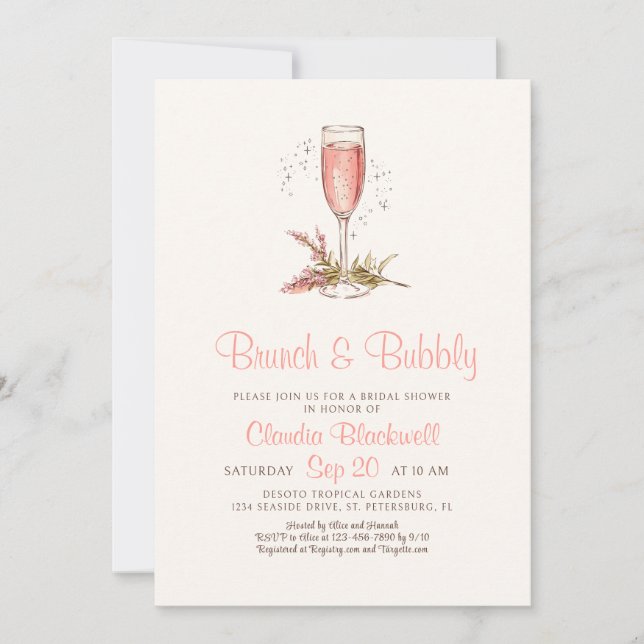 Brunch Bubbly Bridal Shower Peach Apricot Invitation (Front)