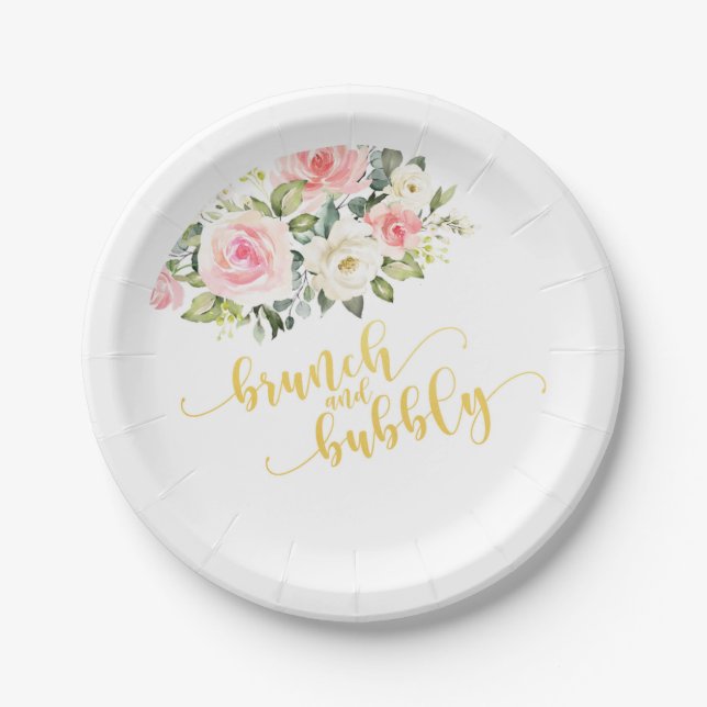 Brunch & Bubbly Bridal Shower Plate - Gold Text (Front)