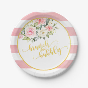 Brunch & Bubbly Bridal Shower Plate - Pink Stripes