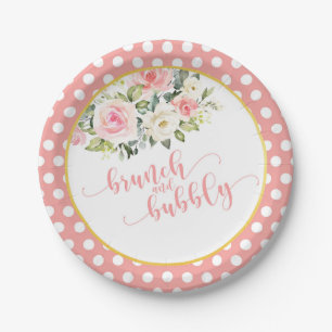 Brunch & Bubbly Bridal Shower Plate - Pink Txt Dot