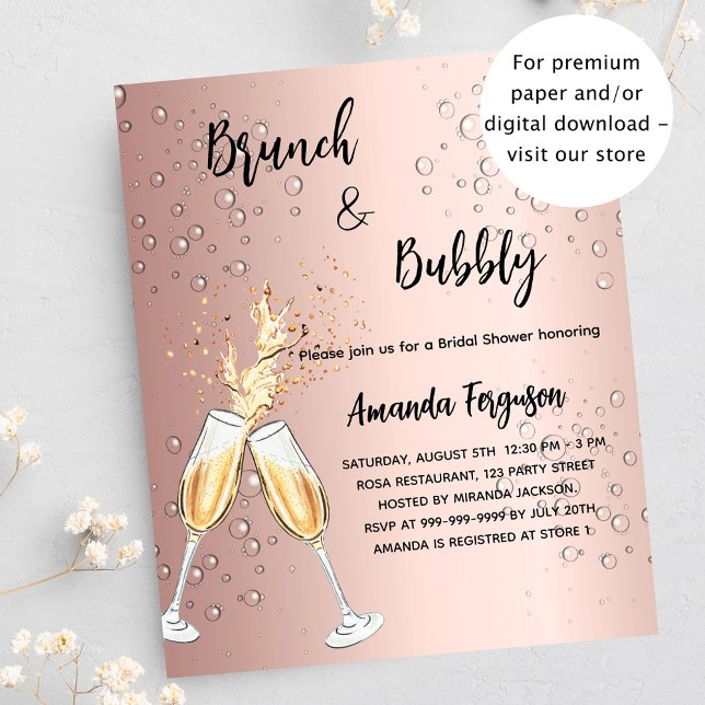 Brunch Bubbly Bridal Shower rose budget invition (Creator Uploaded)