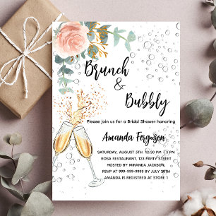 Brunch Bubbly Bridal Shower rose floral luxury Invitation