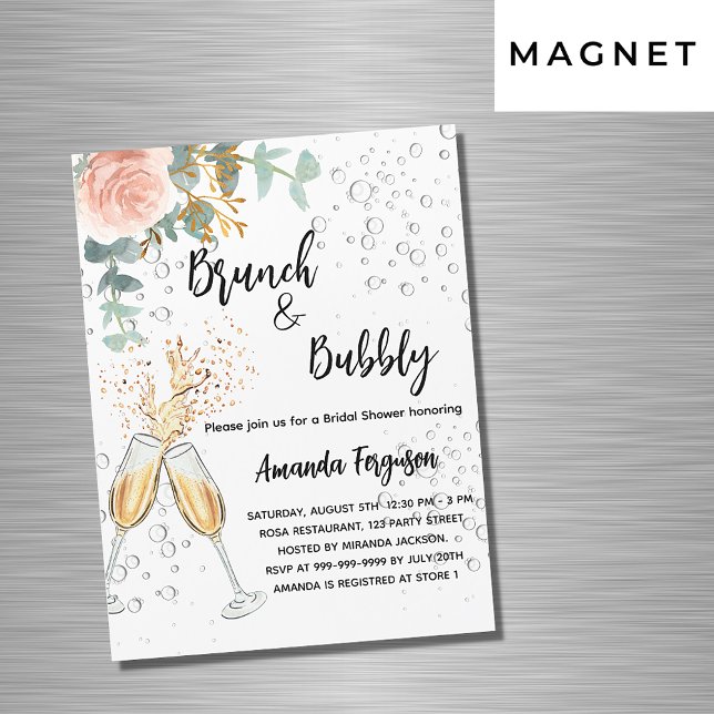 Brunch Bubbly Bridal Shower rose floral luxury Magnetic Invitation (Creator Uploaded)
