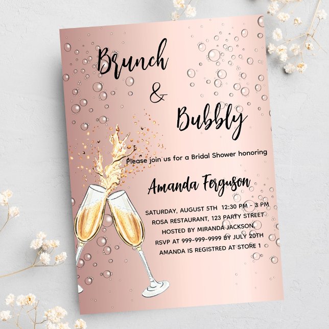 Brunch Bubbly Bridal Shower rose gold bubbles Invitation Postcard (Creator Uploaded)