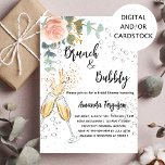 Brunch Bubbly Bridal Shower rose gold floral Invitation<br><div class="desc">A modern,  stylish and glamourous invitation for a Bubbly brunch Bridal Shower.  A white background with bubbles,  a pair of flutes,  glasses,  a rose gold flower and eucalyptus greenery.  The name is written with a modern hand lettered style script.  Personalise and add your party details.</div>
