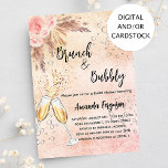 Brunch Bubbly Bridal Shower rose pampas grass Invitation<br><div class="desc">A modern,  stylish and glamourous invitation for a Bubbly brunch Bridal Shower.  A rustic rose gold,  blush pink gradient background with bubbles,  a pair of flutes,  glasses,  blush pink roses and pampas grass.  The name is written with a modern hand lettered style script.  Personalise and add your party details.</div>