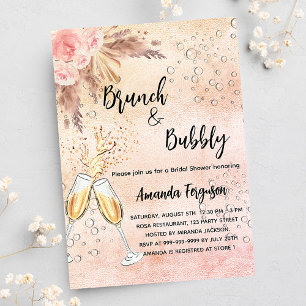 Brunch Bubbly Bridal Shower rose pampas luxury Invitation