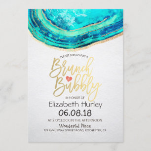 Brunch Bubbly Bridal Shower Teal Gold Agate Geode Invitation