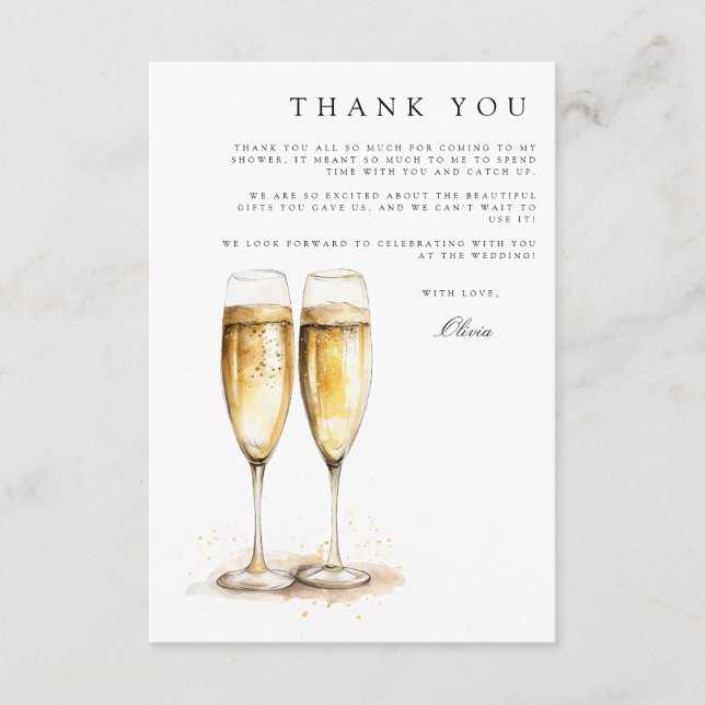 Brunch & Bubbly Bridal Shower Thank You Card (Front)