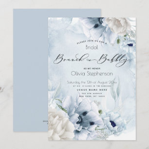 Brunch Bubbly Bridal Shower Watercolor Blue Flower Invitation