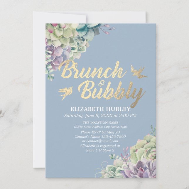 Brunch & Bubbly Bridal Shower Watercolor Succulent Invitation (Front)