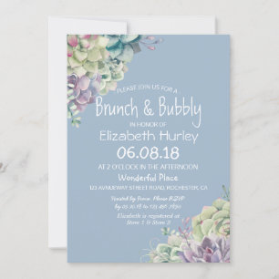 Brunch & Bubbly Bridal Shower Watercolor Succulent Invitation