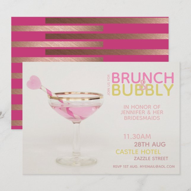 BRUNCH BUBBLY Bridesmaids Luncheon Brunch Cocktail Invitation (Front/Back)