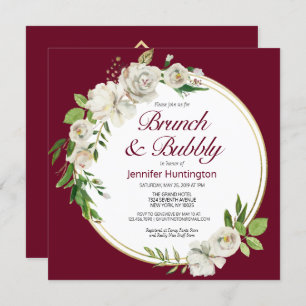 Brunch & Bubbly Burgundy Bridal Shower Boho Invitation
