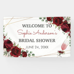 Brunch Bubbly Burgundy Wine Rose Bridal Shower  Banner