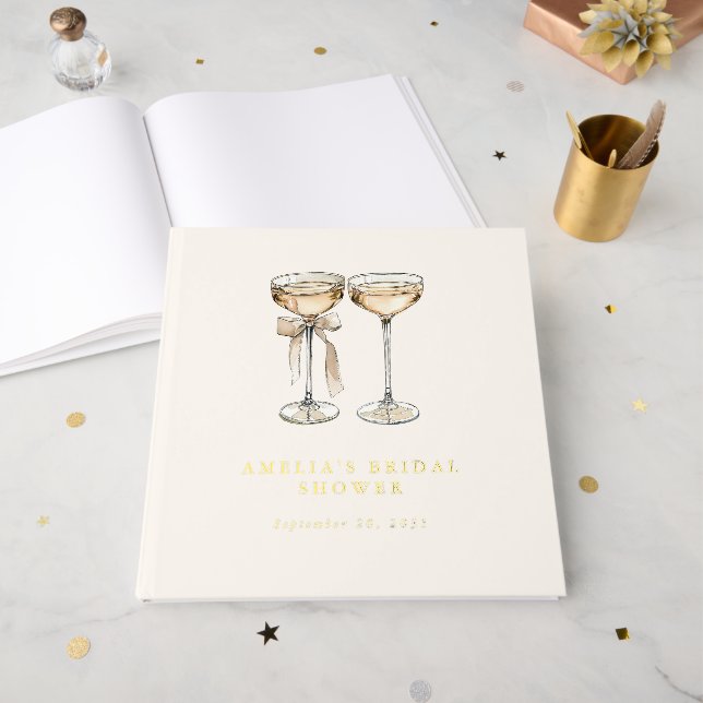 Brunch & Bubbly Champagne Bridal Shower Guest Book (Front Open)
