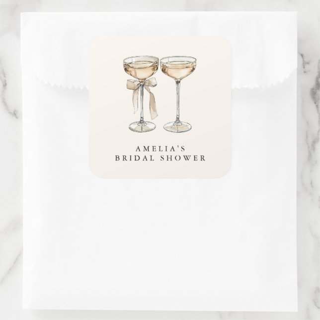 Brunch & Bubbly Champagne Bridal Shower Square Sticker (Bag)
