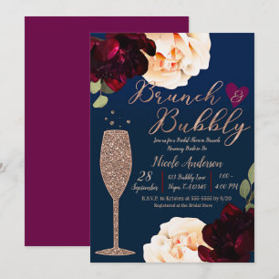 Brunch & Bubbly Champagne Dark Blue Bridal Shower Invitation