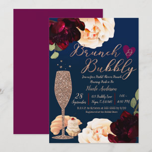 Brunch & Bubbly Champagne Dark Blue Bridal Shower Invitation