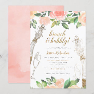 Brunch & Bubbly Champagne Floral Bridal Shower Invitation