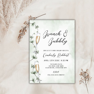 Brunch Bubbly Champagne Greenery Baby Shower Invitation
