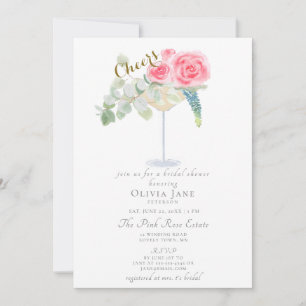 Brunch Bubbly Cheers Cocktail Roses Bridal Shower Invitation