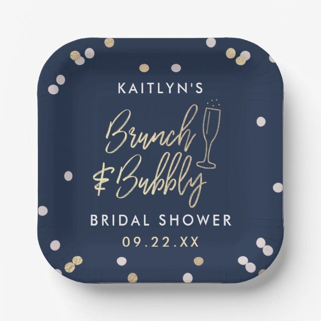 Brunch & Bubbly Confetti Bridal Shower Paper Plate (Front)