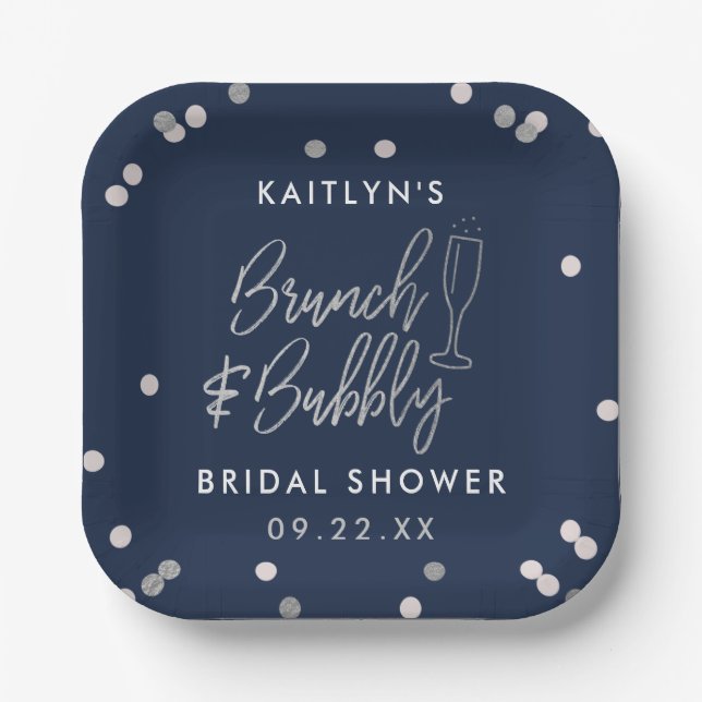 Brunch & Bubbly Confetti Bridal Shower Paper Plate (Front)