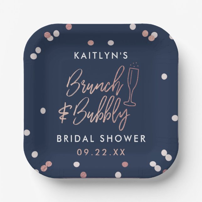 Brunch & Bubbly Confetti Bridal Shower Paper Plate (Front)