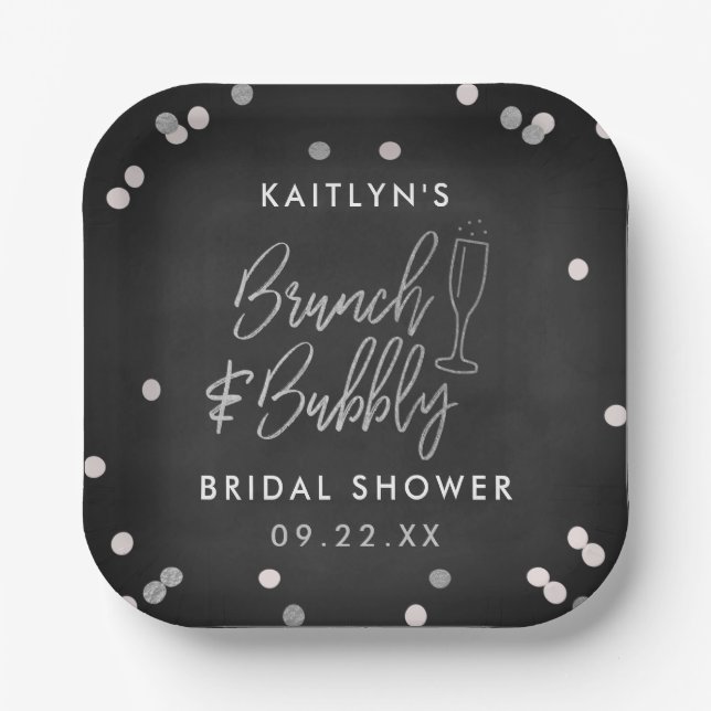 Brunch & Bubbly Confetti Bridal Shower Paper Plate (Front)