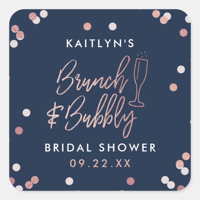 Brunch & Bubbly Confetti Bridal Shower Square Sticker (Front)