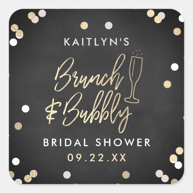 Brunch & Bubbly Confetti Bridal Shower Square Sticker (Front)