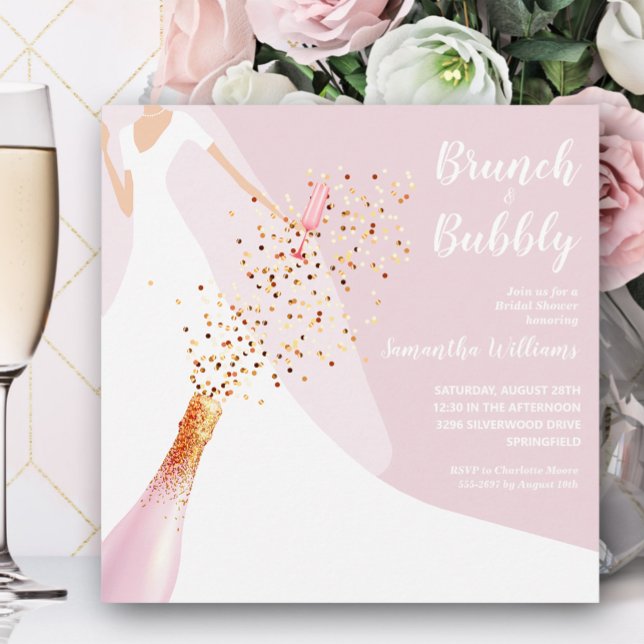 Brunch Bubbly Dress Pink Bridal Shower Invitations (Creator Uploaded)