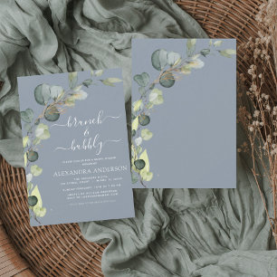 Brunch & Bubbly Dusty Blue Bridal Shower  Invitation