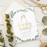 Brunch & Bubbly Eucalyptus Greenery Bridal Shower Invitation<br><div class="desc">Create the perfect bridal luncheon invite with this easy-to-use template. This stylish design features a wreath of hand-painted watercolor eucalyptus leaves, an illustration of two champagne glasses, "brunch & bubbly" in faux gold script lettering, and your party details in modern typography. Click on "Personalise" to change the wording. Easy to...</div>