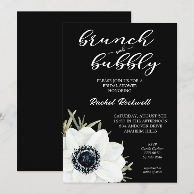 Brunch Bubbly Floral Bridal Shower Invitation (Front/Back)