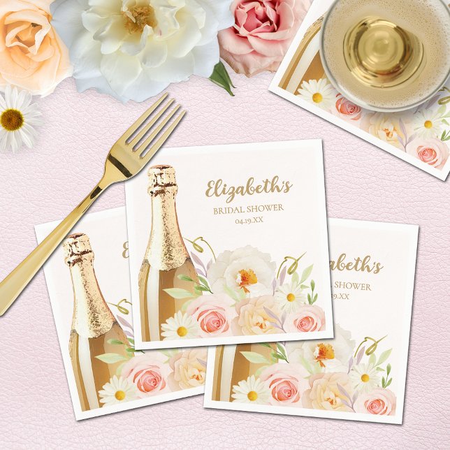 Brunch & Bubbly Floral Bridal Shower Napkin (Brunch & Bubbly garden flowers bridal shower napkins)