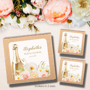 Brunch & Bubbly Floral Bridal Shower Square Sticker