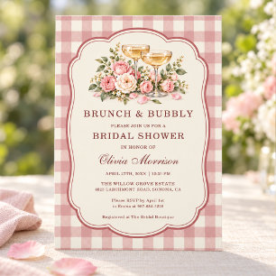 Brunch & Bubbly Floral Gingham Bridal Shower Invitation