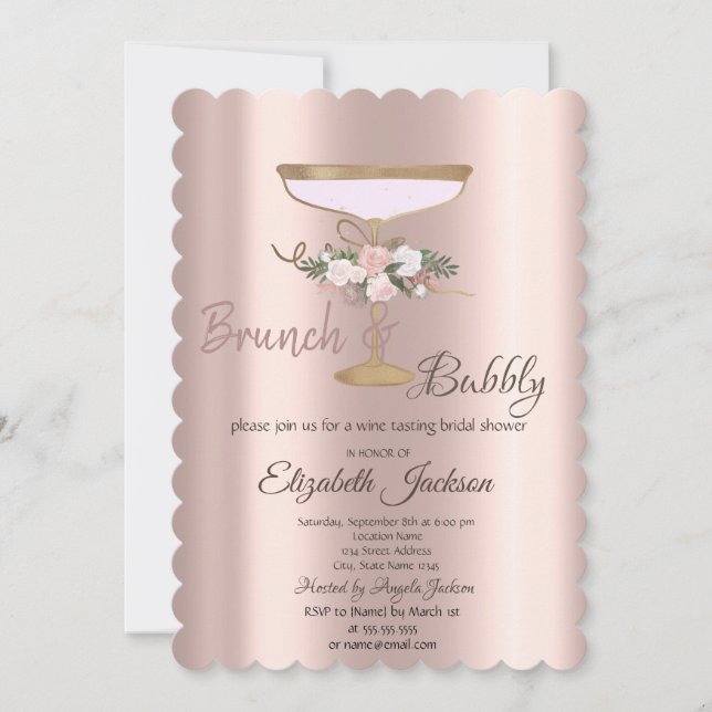  Brunch & Bubbly Floral Glass Bridal Shower   Invitation (Front)
