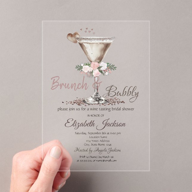  Brunch & Bubbly Floral Martini Bridal Shower   Acrylic Invitations (Insitu (Handheld))