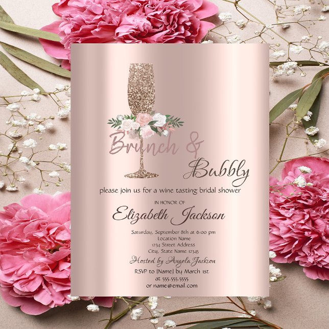  Brunch & Bubbly Flowers Drips Bridal Shower   Invitation (Creator Uploaded)