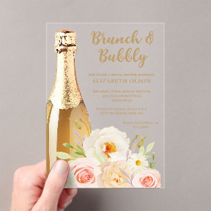 Brunch & Bubbly Garden Floral Bridal Shower Acrylic Invitations