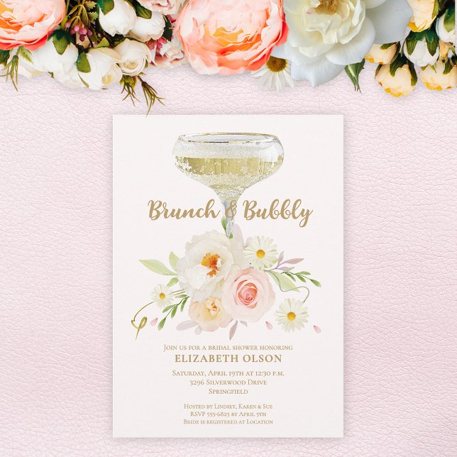 Brunch & Bubbly Garden Floral Bridal Shower Invitation (Brunch & Bubbly blush garden flowers bridal shower invitations, INSTANT DOWNLOAD and/or PRINTED)