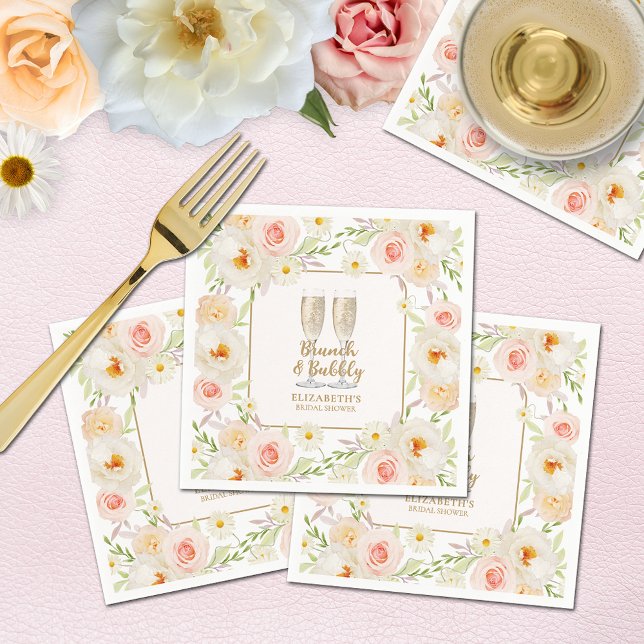 Brunch & Bubbly Garden Floral Bridal Shower Napkin (Brunch & Bubbly garden flowers bridal shower napkins)