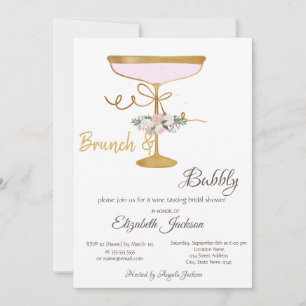 Brunch & Bubbly Glass,Glitter Bridal Shower  Invitation